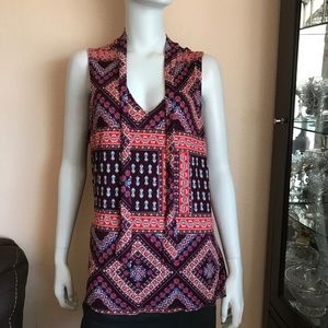 Modcloth Burgundy Blue White Tribal Print Blouse
